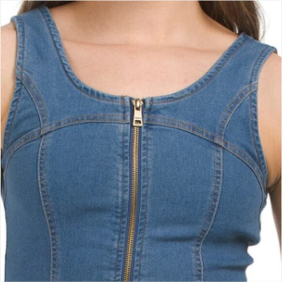 NWT BEBE Women's Sleeveless Front Zip Denim Mini Dress - Picture 3 of 6